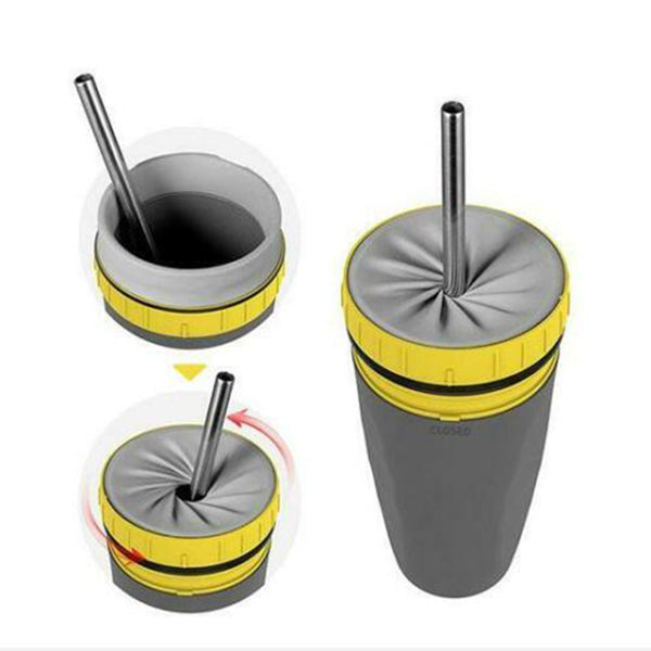 No Cover Twist Cup Travel Portable Cup Double Insulation Tumbler Straw Water Bottles