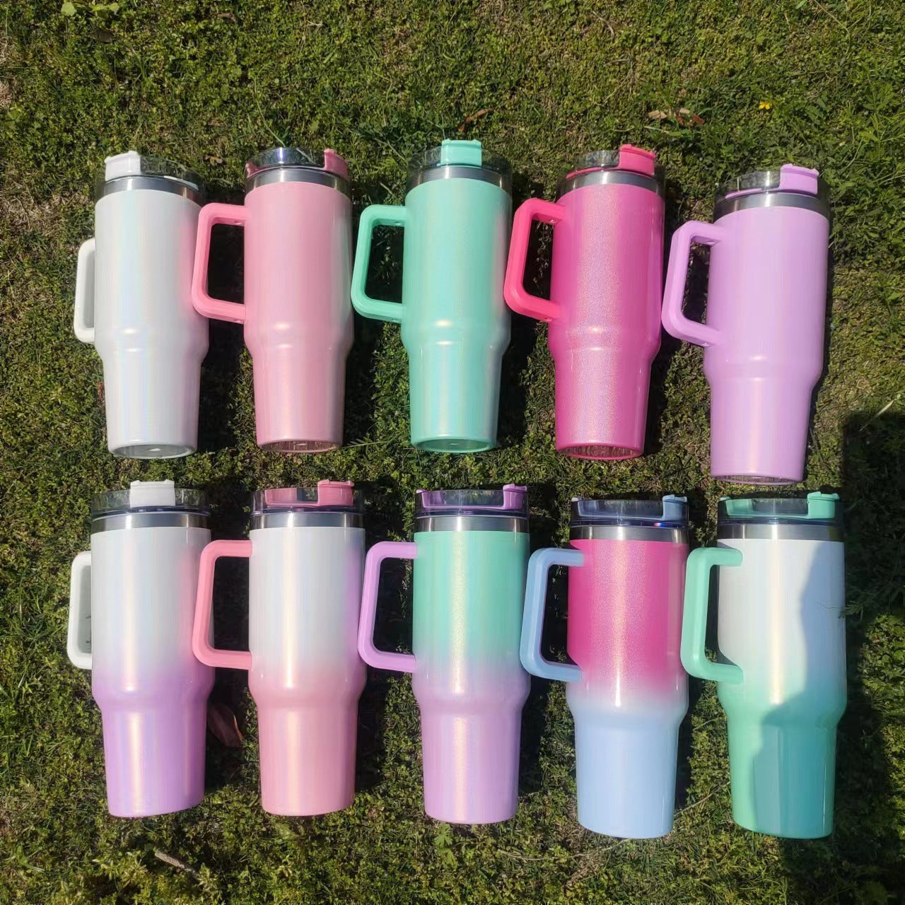 Tumbler with Handle, Leak-proof Lid and Straw, Insulated Coffee Mug Stainless Steel Travel Mug front view