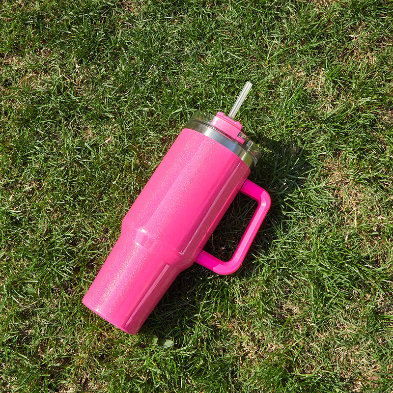 Tumbler with Handle, Leak-proof Lid and Straw, Insulated Coffee Mug Stainless Steel Travel Mug pink color