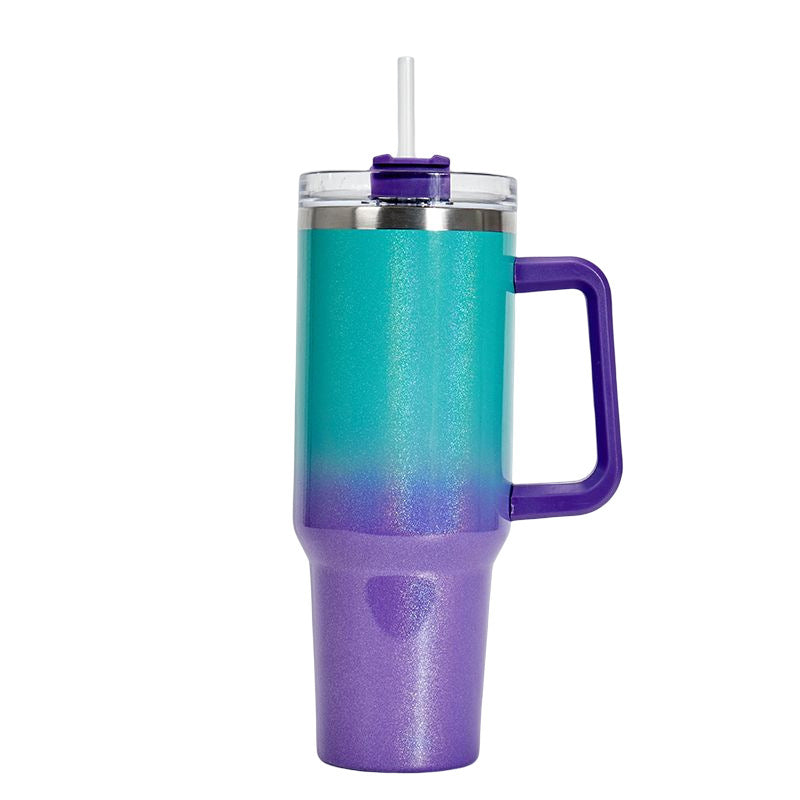 Tumbler with Handle, Leak-proof Lid and Straw, Insulated Coffee Mug Stainless Steel Travel Mug blue purple