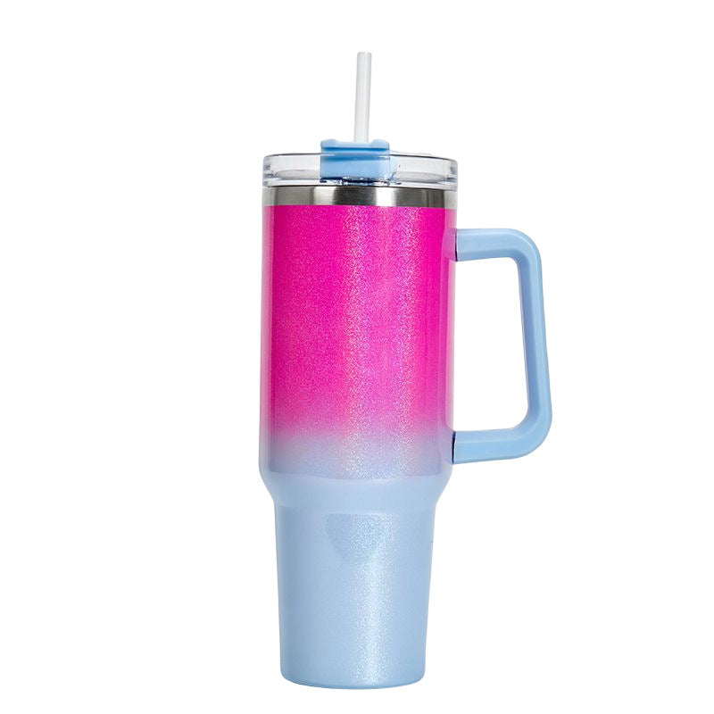 Tumbler with Handle, Leak-proof Lid and Straw, Insulated Coffee Mug Stainless Steel Travel Mug pink blue