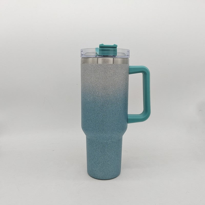 Tumbler with Handle, Leak-proof Lid and Straw, Insulated Coffee Mug Stainless Steel Travel Mug gradient green