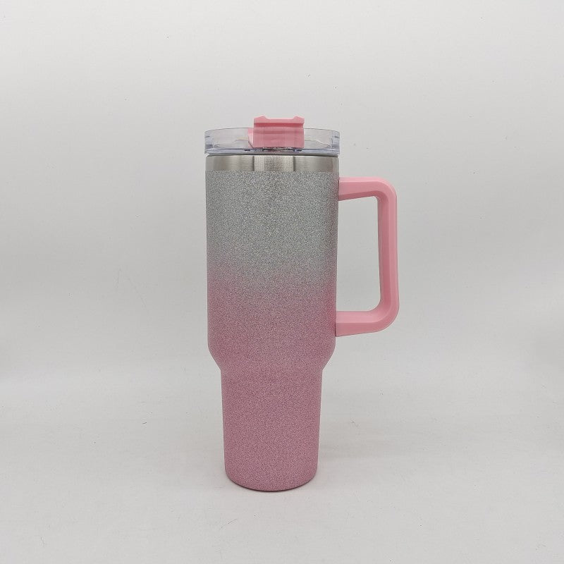 Tumbler with Handle, Leak-proof Lid and Straw, Insulated Coffee Mug Stainless Steel Travel Mug gradient pink