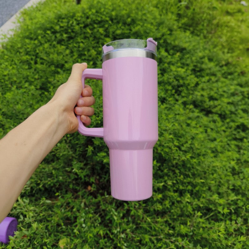 Tumbler with Handle, Leak-proof Lid and Straw, Insulated Coffee Mug Stainless Steel Travel Mug purple color