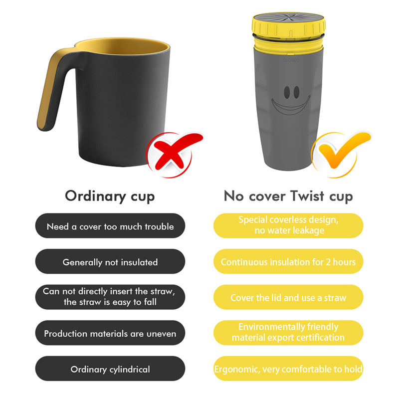 No Cover Twist Cup Travel Portable Cup Double Insulation Tumbler Straw Water Bottles